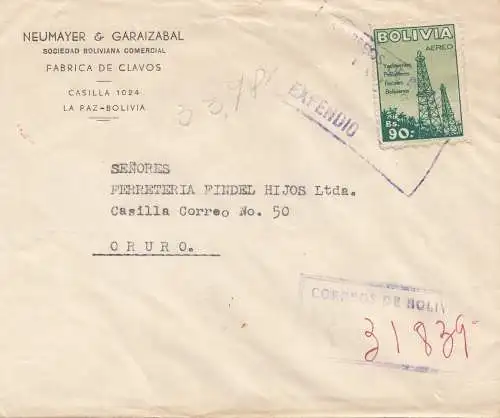 Bolivia/Bolivie: 1955 La Paz to Oruro, registered