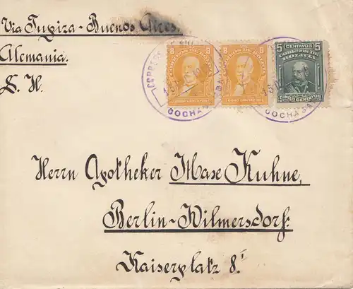 Bolivia/Bolivien: 1913 Cochabamba via Buenos Aires to Berlin Wilmersdorf