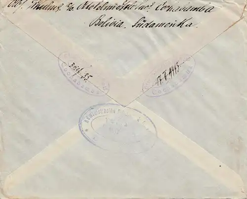 Bolivia/Bolivien: cover Cochabamba via Buenos Aires to Berlin 1915