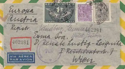 Brazil: 1947: Registered cover to Wien/Austria, Austrian censor