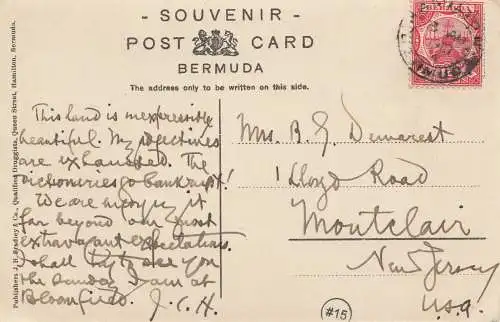 Bermuda: 1910: post card to New Jersey