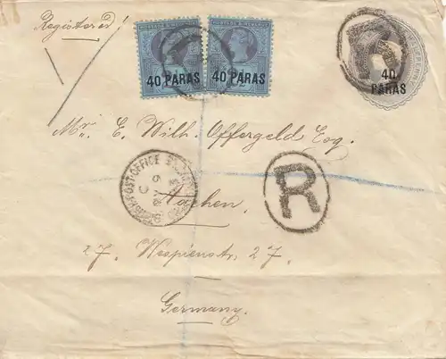 Paras: Registered letter British post office1899 to Aachen/Germany