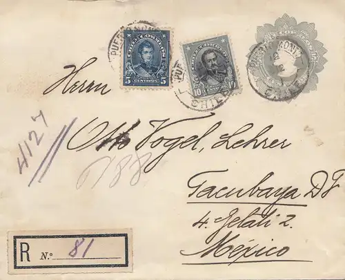 Chile: 1912: Registered letter Puerto Month to Tambaya