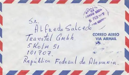 Costa Rica: 1977: letter Correo Aero via Air mail to Cologne