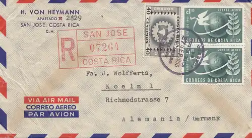 Costa Rica: 1955: Registered San Jose to Köln