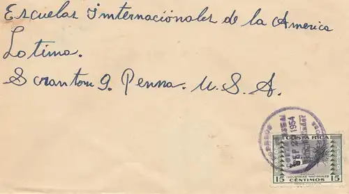 Costa Rica: 1954: letter to USA - international school