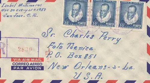 Costa Rica: 1953: Registered San Jose to New Orleans-2-LA.