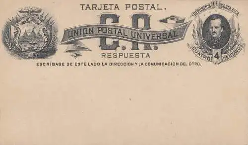 Costa Rica: 2x post card Union Postal Universal