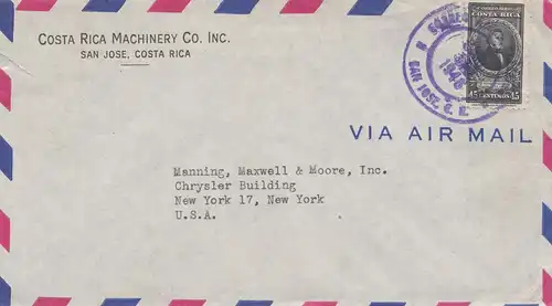 Costa Rica 1946: San Jose to New York - via Air Mail