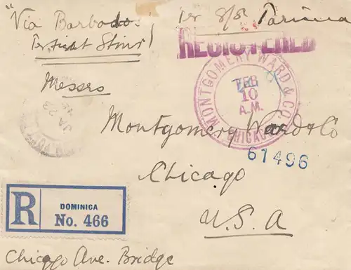 République dominicaine: 1915: Registered Dominique to USA via Barbade