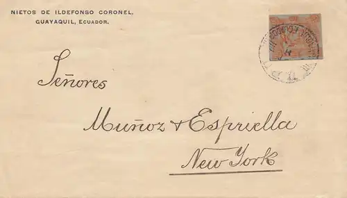 Équateur: letter Nietos de Ildefonso Coronel Guayaquil to New York