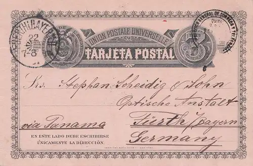 Équateur: 1891: post card to Fürth