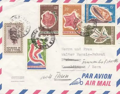 French colonies: Ivory coast: 1971 par avion to Bern, forwarded to Thun