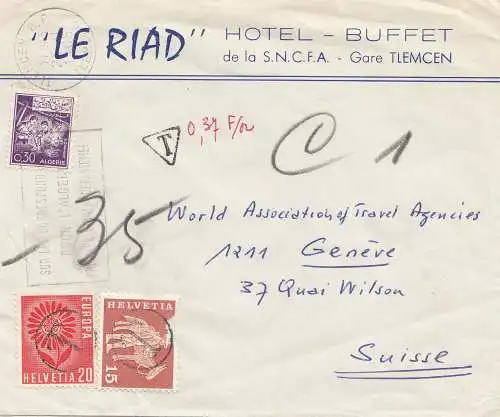 French colonies: Algerie: Tlemcen 1965 to Switzerland Genf - Taxe