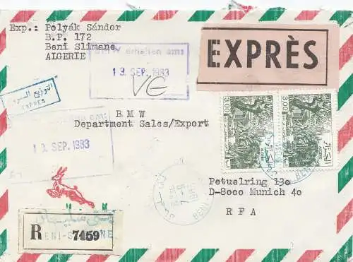 French colonies: Algerie: 1983 registered express Beni Slimane to BMW München