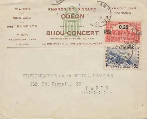 French colonies Algérie 1939 Alger to Paris- Odéon Phonos/Disques