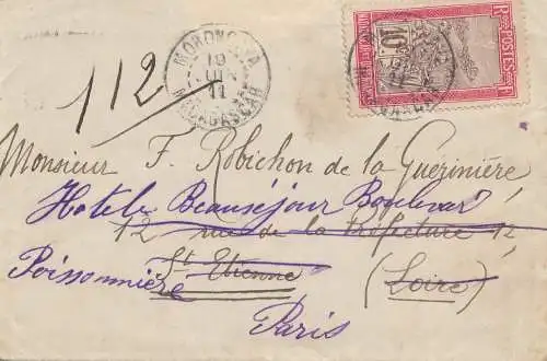 French colonies Madagascar 1911: Morondava letter to Paris