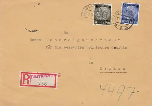 GG: lettre recommandée au gouverneur général Tarnobrzeg