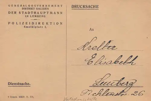 GG: Carte postale de police de Lemberg, citation à comparaître - rendez-vous