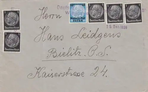 GG frühe Post: 15.12.39 Weliczka nach Bielitz, portogerecht