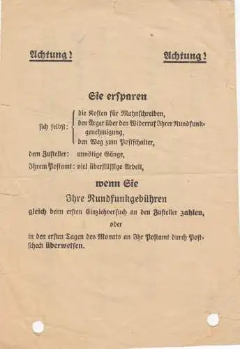 Réception des redevances de radiodiffusion -Salles supérieures 2 RM 1941