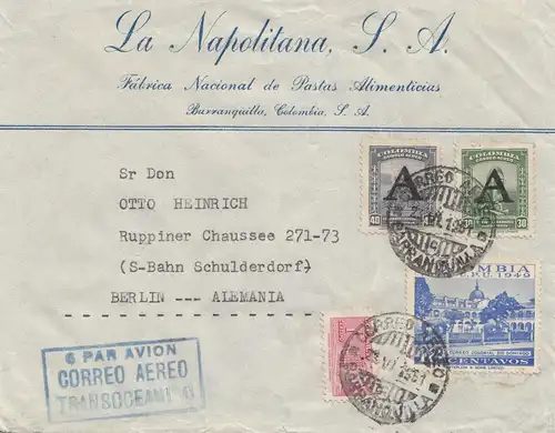 Colombia 1951: Barranquilla - Air mail - to Berlin