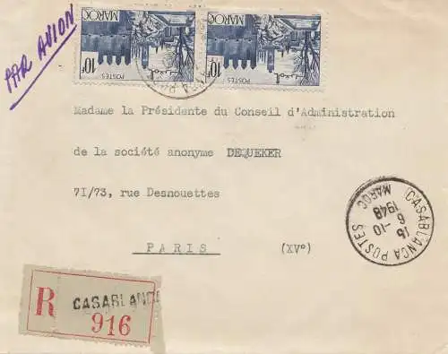 Maroc 1948: air mail Casablanca Registered to Paris