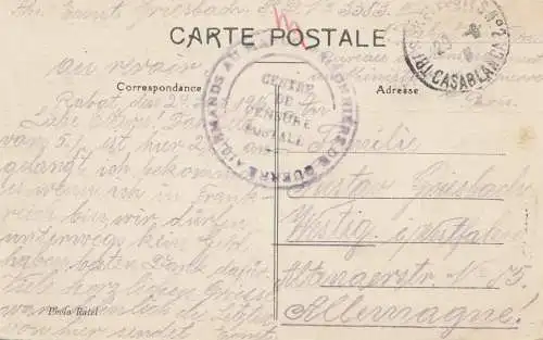 Maroc 1916: post card El Adjeb/Casablanca to Westig