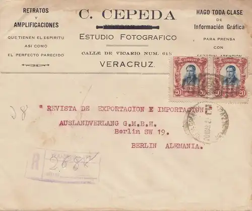 Mexico 1922: registered Veracruz to Berlin
