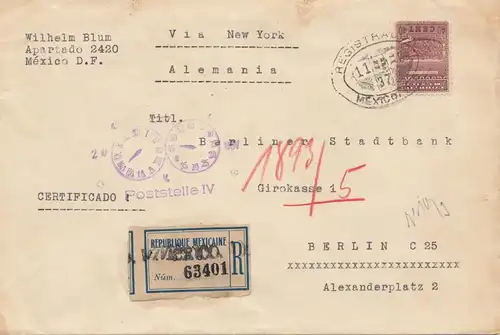 Mexico 1937: registered to Berlin - Stadtbank