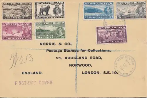 Newfoundland:  registered 1937 FDC to Norwood London