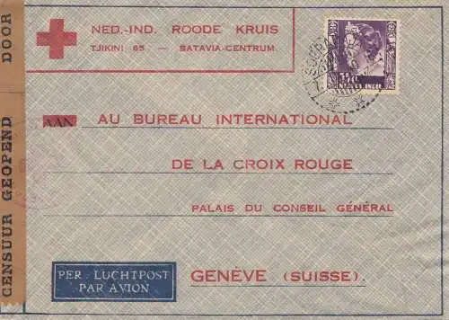 Ned. Indie 1940: air mail Red Cross Batavia to Genf/Switzerland, censor