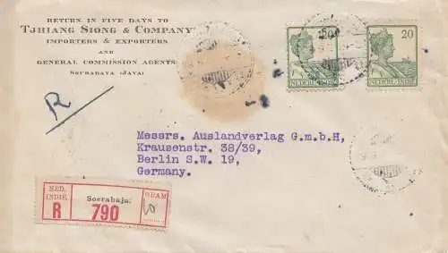 Ned. Indie 1921: registered Soerabaja to Berlin