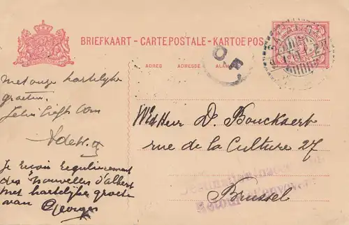 Ned. Indie 1918: post card Salatiga to Brussel - Retour