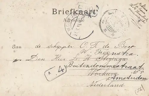 Surinam 1915: post card Paramaribo to Amsterdam