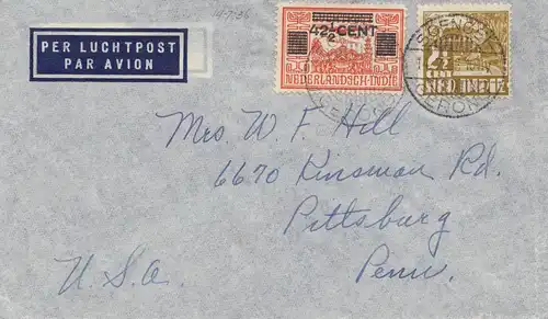 Ned. Indie 1936: air mail Soengei to Pittsurg/Pen