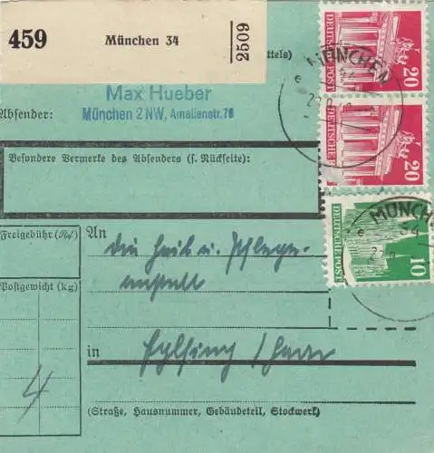 Carte de paquet BiZone 1948: Munich après Eglfing, formulaire rare