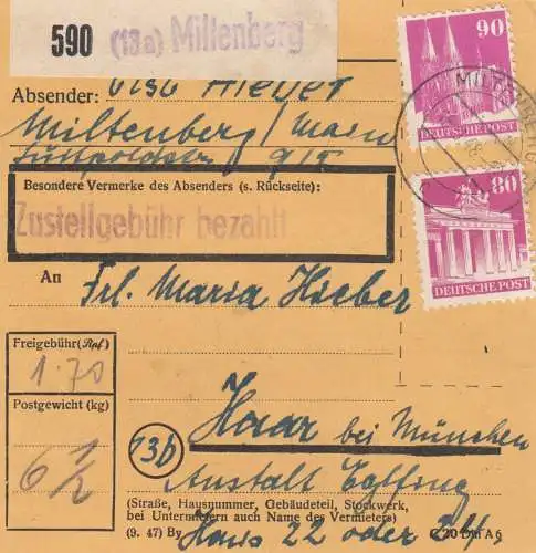 BiZone Paketkarte 1948: Millenberg nach Haar, Anstalt Eglfing