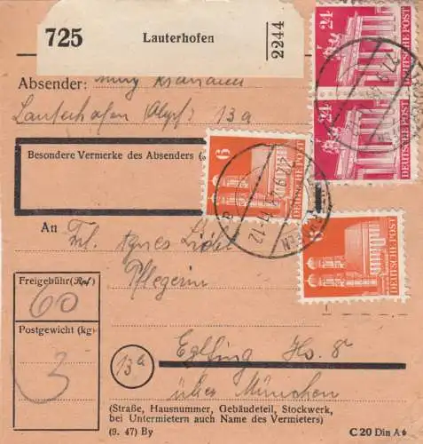 BiZone Paketkarte 1948: Lauterhofen nach Eglfing, Pflegeheim