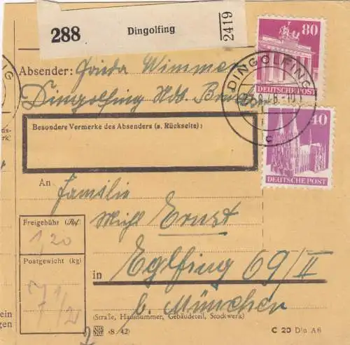 BiZone Paketkarte 1948: Dingolfing nach Eglfing