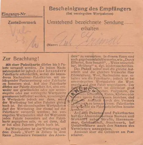 Carte de paquet 1948: Dietersdorf vers Eglfing