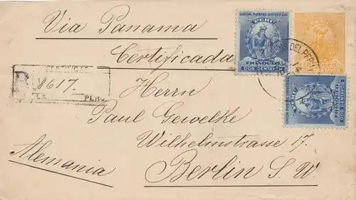 Peru 1896: registered letter via Panama to Berlin