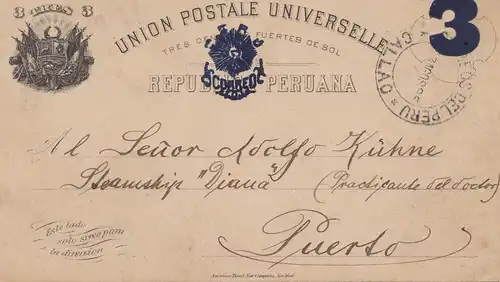 Peru 1895: post card Callao to Puerto