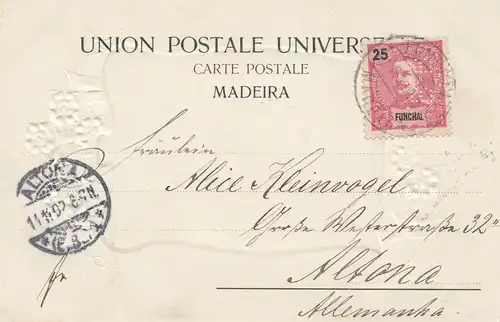 Madeira: 1902: post card Funchal Perfin to Altona