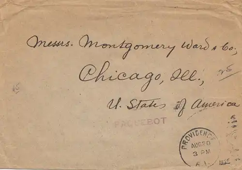 Acores: 1920: letter Paquebot to Chicago