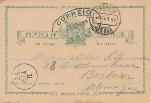 Cabo Verde: 1889: post card to Berlin