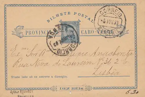 Cabo Verde: 1893: post card to Lisboa