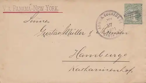 El Salvador 1896: letter via Panama - New York from Santa Ana to Hamburg