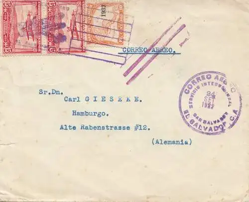 El Salvador 1932: San Salvador air mail to Hambourg