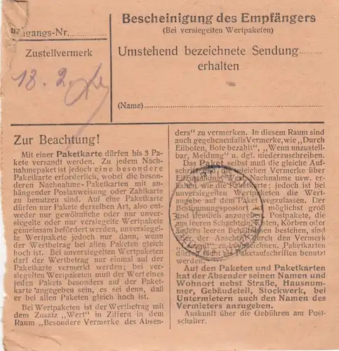 Carte de paquet 1948: Pieds vers Mühltal, Mülldorf